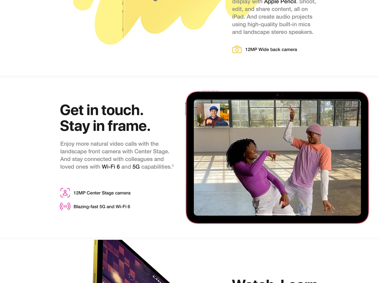 iPad video call with Center Stage camera